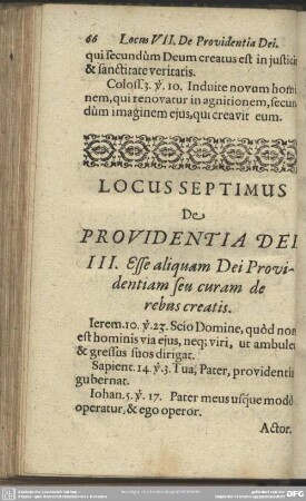 Locus Septimus De Providentia Dei