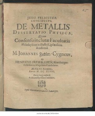 De Metallis Dissertatio Physica