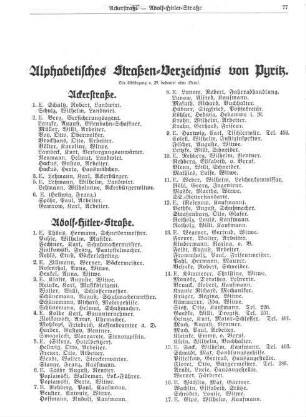 Alphabetisches Straßen-Verzeichnis von Pyritz