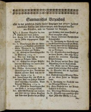 Summarisches Verzeichniß