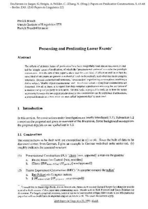 Presenting and predicating lower events