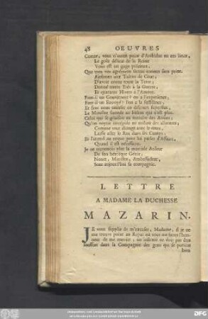 Lettre A Madame La Duchesse Mazarin.
