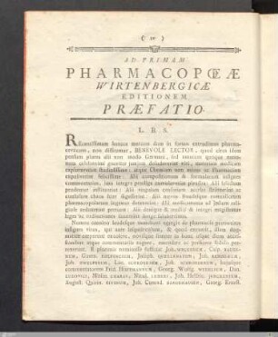 Ad primum pharmacopœæ wirtenbergicæ editionem præfatio.