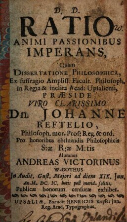 Ratio animi passionibus imperans