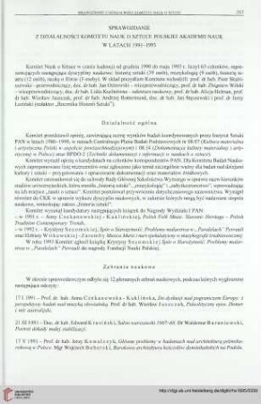 Sprawozdanie z działalności Komitetu Nauk o Sztuce Polskiej Akademii Nauk w latach 1991-1993