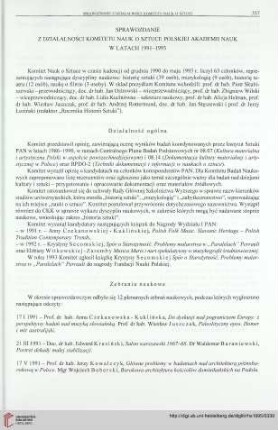 Sprawozdanie z działalności Komitetu Nauk o Sztuce Polskiej Akademii Nauk w latach 1991-1993