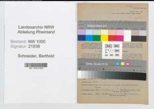 Entnazifizierung Berthold Schneider, geb. 27.01.1904 (Postassistent)