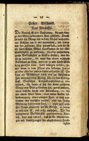 Erster Abschnitt. Vom Aderlassen.