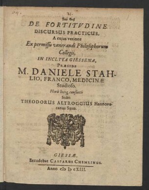 De Fortitudine Discursus Practicus