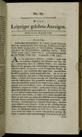 No. 67. Den 21ten August 1789.