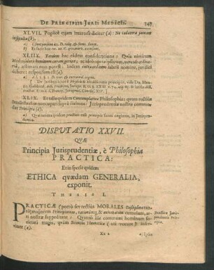 Disputatio XXVII. Quae Principia Iurisprudentiae, e Philosophia Practica ...