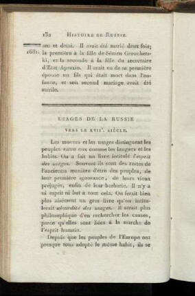 Usages de la Russie vers le XVIIe siècle