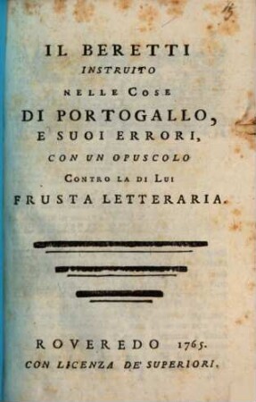 Instruito nelle cose di Portogallo e suoi errori