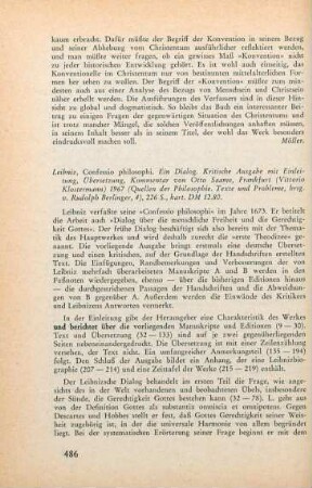 486-487 [Rezension] Leibniz, Gottfried Wilhelm, Confessio philosophi
