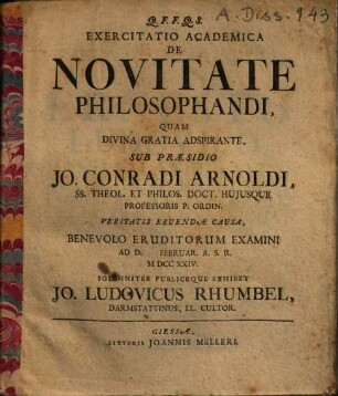 Exercitatio academica de novitate philosophandi