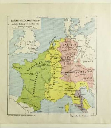 Reiche der Karolinger nach der Teilung von Verdun 843