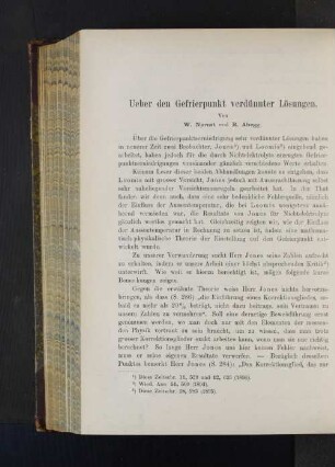 Ueber den Gefrierpunkt verdünnter Lösungen