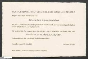 Einladung zum 40jährigen Dienstjubiläum für Carl Bosch sen.