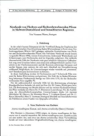 Neufunde von Flechten und flechtenbewohnenden Pilzen in Südwest-Deutschland und benachbarten Regionen