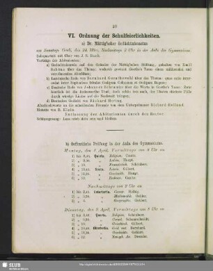 VI. Ordnung der Schulfeierlichkeiten