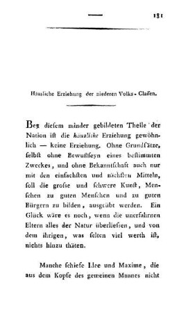 Häusliche Erziehung der niederen Volks-Classen.