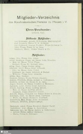 Mitglieder-Verzeichnis des Kaufmännischen Vereins zu Plauen i.V.