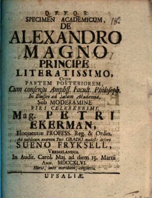 Specimen acad. de Alexandro Magno principe literatissimo, Pars posterior