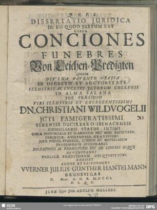 Dissertatio Juridica De Eo Quod Justum Est Circa Conciones Funebres