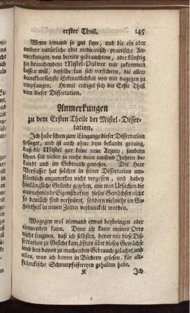 Anmerkungen zu dem Ersten Theile der Mistel-Dissertation.