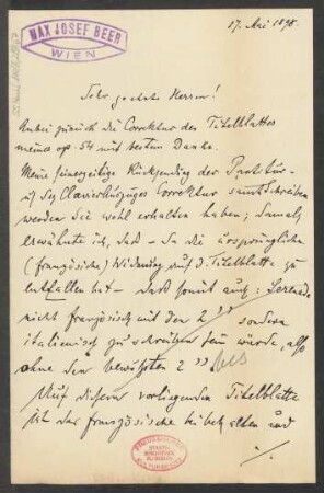 Brief an B. Schott's Söhne : 17.05.1898