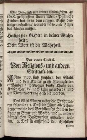 Das vierte Capitel. Von Religions- und andern Strittigkeiten.