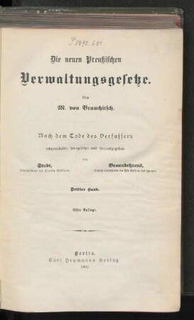 Bd. 3: Die neuen preußischen Verwaltungsgesetze