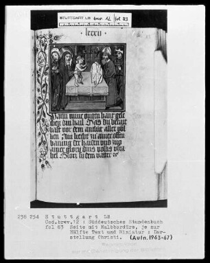 Deutsches Gebetbuch (Waldburg-Gebetbuch) — Darstellung Christi im Tempel, Folio 83recto