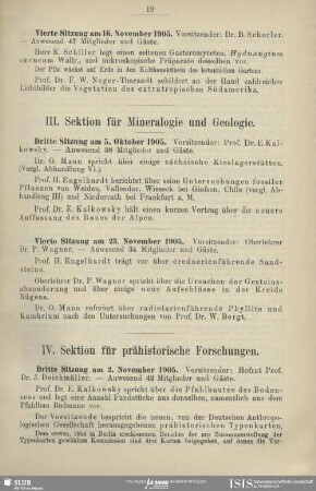 III. Sektion für Mineralogie und Geologie