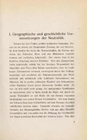 5-18, I. Geographische und geschichtliche Voraussetzungen der Neutralität