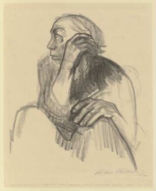 Sitzende Frau mit aufgestützter Hand