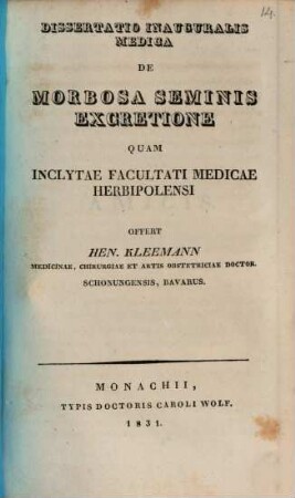 Diss. inaug. med. de morbosa seminis excretione