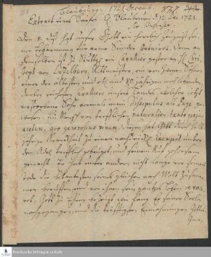 Auszug eines Briefes von Philipp Heinrich Weissensee an [Unbekannt].