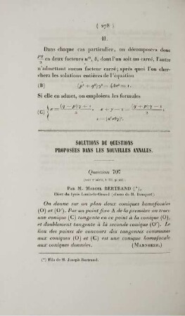 Solution de questions proposées dans les nouvelles annales.