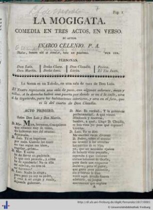 La mogigata : comedia en tres actos en verso