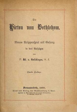 Die Hirten von Bethlehem : neues Krippenspiel mit Gesang in drei Aufzügen