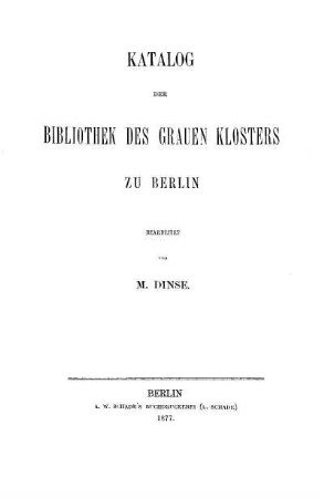Katalog der Bibliothek des Grauen Klosters zu Berlin