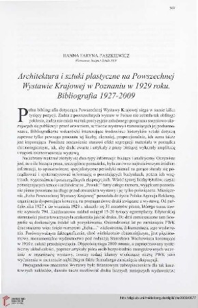 71: Architektura i sztuki plastyczne na Powszechnej Wystawie Krajowej w Poznaniu w 1929 roku : bibliografia 1927-2009