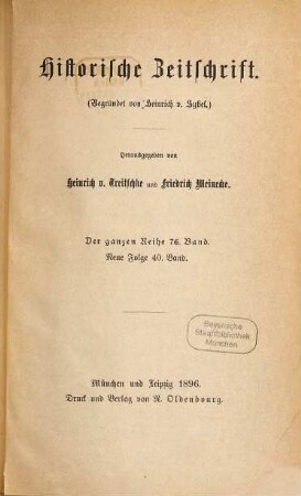 Historische Zeitschrift : HZ. 76. 1896