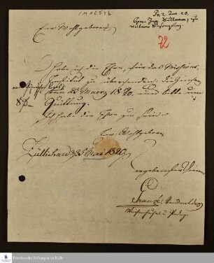 Brief von Henri Frédéric Grangé an Georg Christian Knapp.