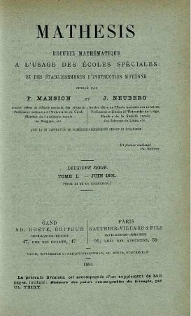 TOME I - JUIN 1891.