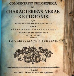 Commentatio Philosophica De Characteribvs Verae Religionis