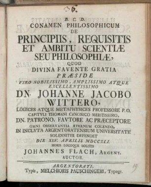 Conamen Philosophicum De Principiis, Requisitis Et Ambitu Scientiæ Seu Philosophiæ