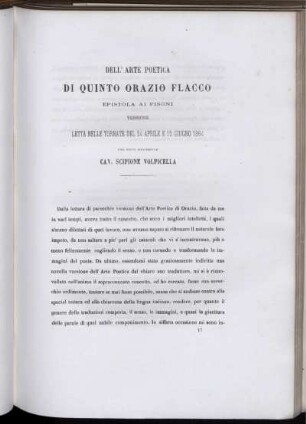Dell' Arte Poetica Di Quinto Orazio Flacco Epistola Ai Pisoni
