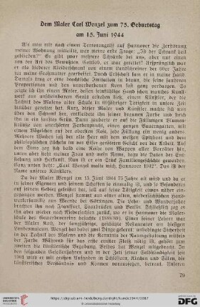 12: Dem Maler Carl Wenzel zum 75. Geburtstag am 15. Juni 1944